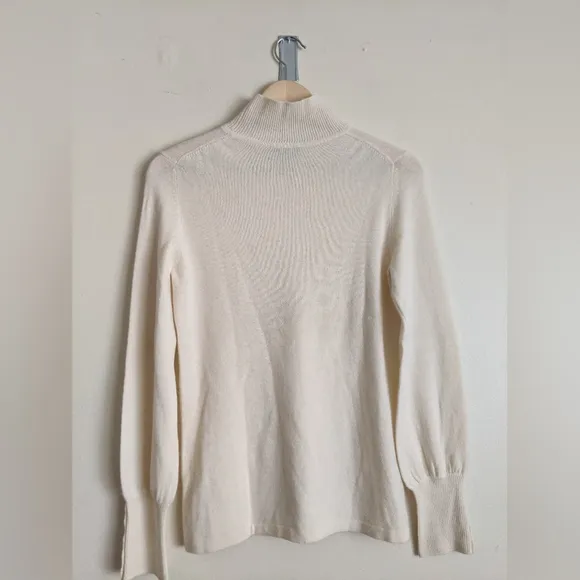 Precious Fibers 100% Cashmere Mock Neck Sweater – White, Size Small