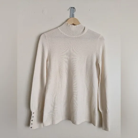 Precious Fibers 100% Cashmere Mock Neck Sweater – White, Size Small