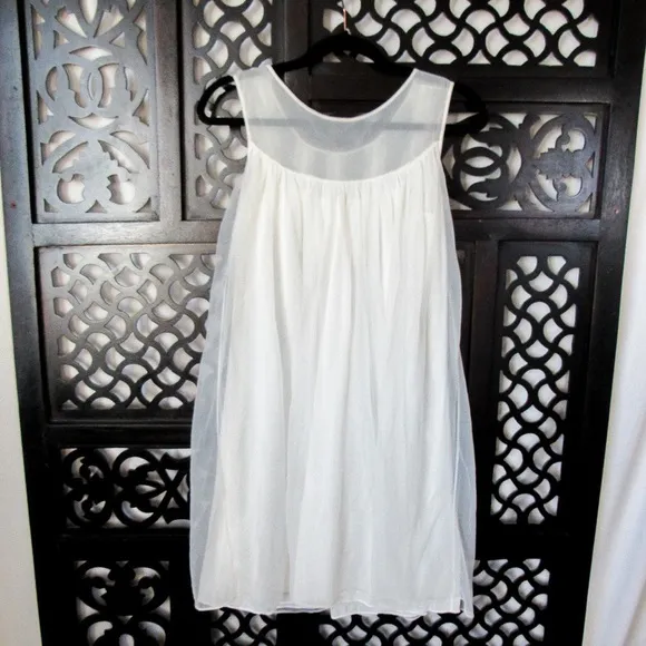 Pretty Vintage 60s Peignoir Cream Chiffon Nightgown Dress Size-S/M