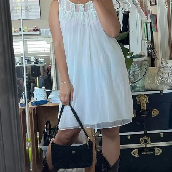 Pretty Vintage 60s Peignoir Cream Chiffon Nightgown Dress Size-S/M