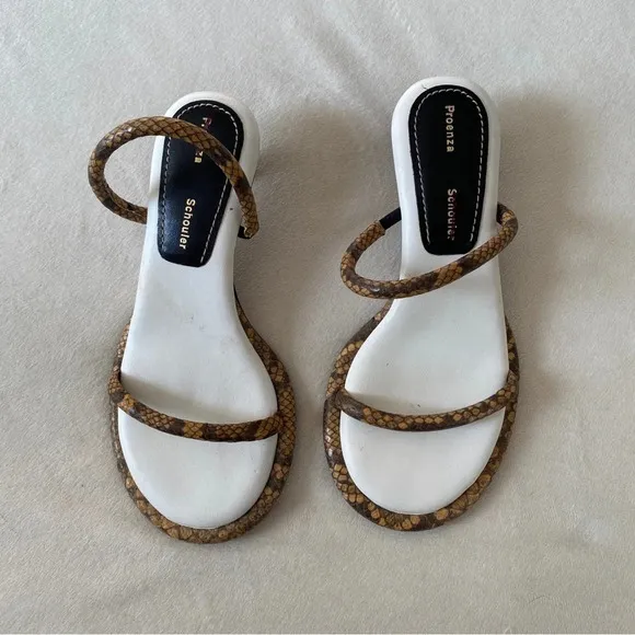 PROENZA SCHOULER Womens Beige Snake Lorna Slip On Leather Heeled Sandals Size 5