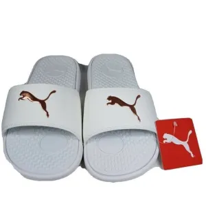 PUMA AUTHENTIC COOL CAT SPORT WOMEN'S Sz 8 WHITE GOLDEN SLIP ON SLIDES SANDALS