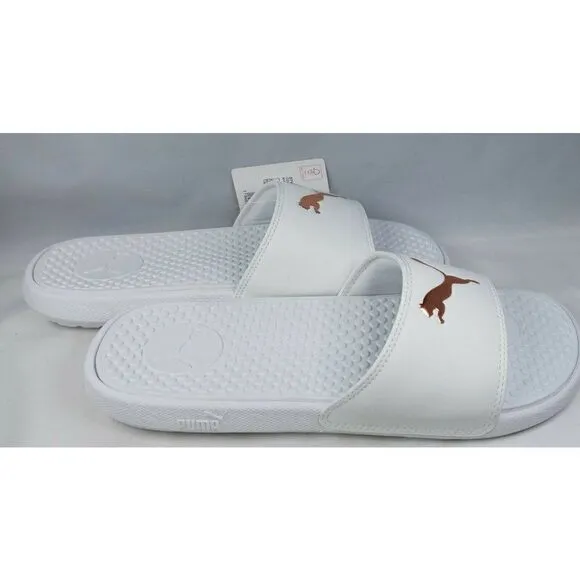 PUMA AUTHENTIC COOL CAT SPORT WOMEN'S Sz 8 WHITE GOLDEN SLIP ON SLIDES SANDALS