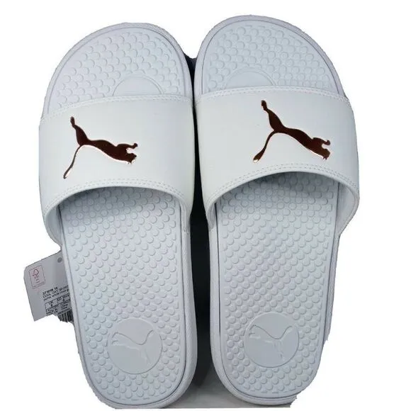 PUMA AUTHENTIC COOL CAT SPORT WOMEN'S Sz 8 WHITE GOLDEN SLIP ON SLIDES SANDALS