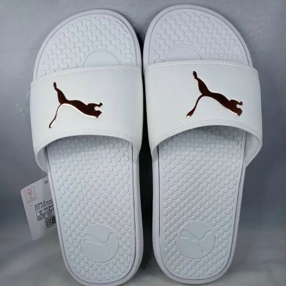 PUMA AUTHENTIC COOL CAT SPORT WOMEN'S Sz 8 WHITE GOLDEN SLIP ON SLIDES SANDALS
