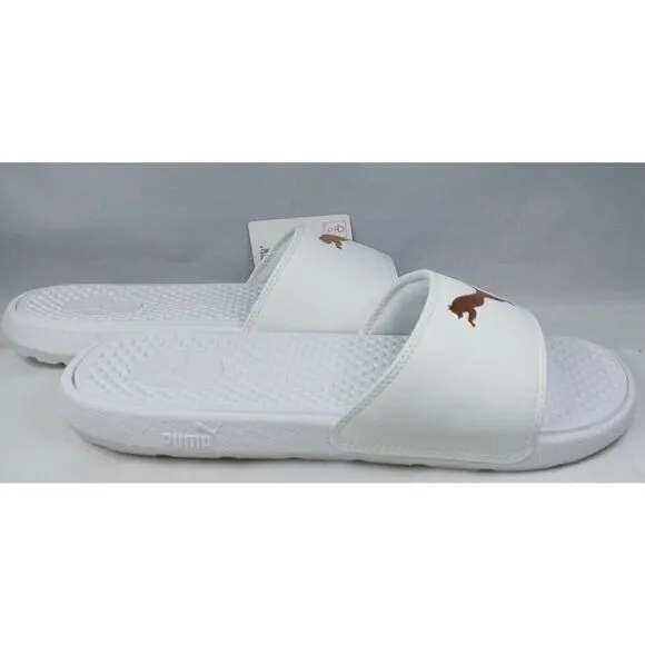 PUMA AUTHENTIC COOL CAT SPORT WOMEN'S Sz 8 WHITE GOLDEN SLIP ON SLIDES SANDALS