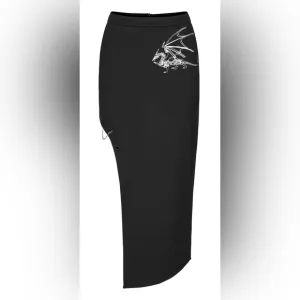 PUNK RAVE DOLLS KILL BLACK DRAGON EMBROIDERED PENCIL SKIRT WITH CHAINS 2X NWT