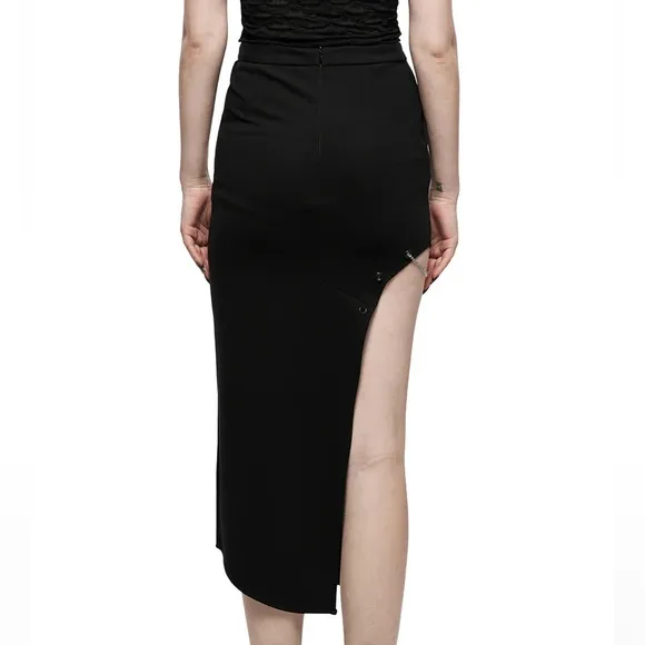 PUNK RAVE DOLLS KILL BLACK DRAGON EMBROIDERED PENCIL SKIRT WITH CHAINS 2X NWT