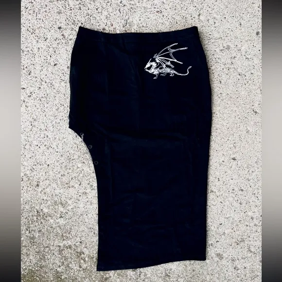 PUNK RAVE DOLLS KILL BLACK DRAGON EMBROIDERED PENCIL SKIRT WITH CHAINS 2X NWT