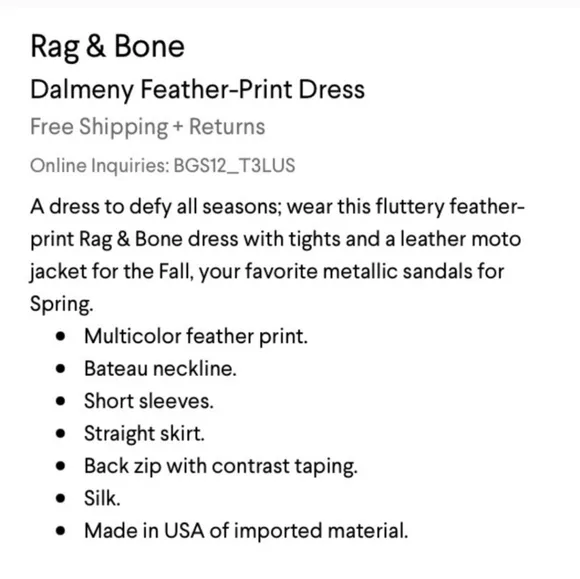 Rag &amp; bone dalmeny feather print dress