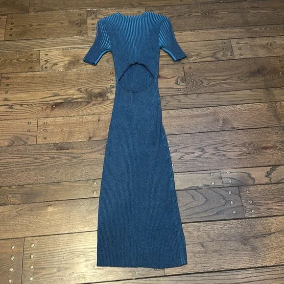 Rails Genesis Ribbed Knit Bodycon Cut Out Midi Dress Blue Lake