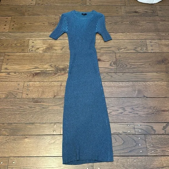 Rails Genesis Ribbed Knit Bodycon Cut Out Midi Dress Blue Lake