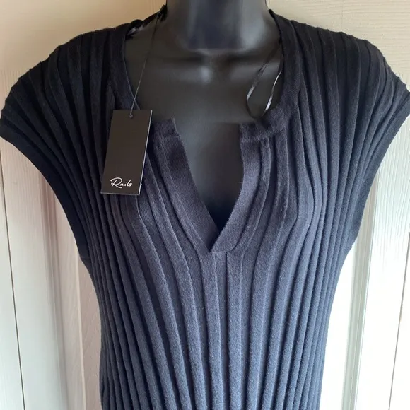Rails NWT Ashley Vneck Black Cotton Blend Wide Ribbed Knit Dress size medium