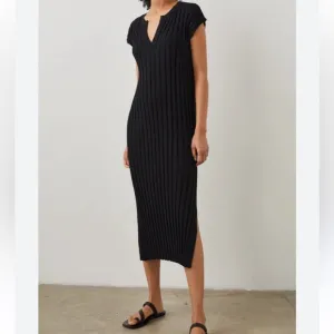 Rails NWT Ashley Vneck Black Cotton Blend Wide Ribbed Knit Dress size medium