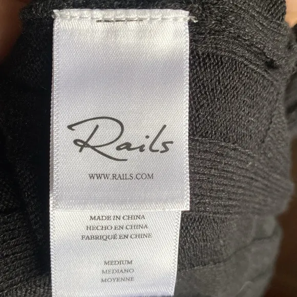 Rails NWT Ashley Vneck Black Cotton Blend Wide Ribbed Knit Dress size medium