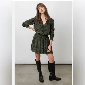 Rails Zana Mix animal print blouson in olive. L