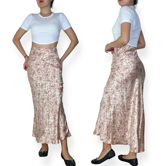 Réalisation Par The Joni Skirt in Paisley Print 100% Silk Size XS