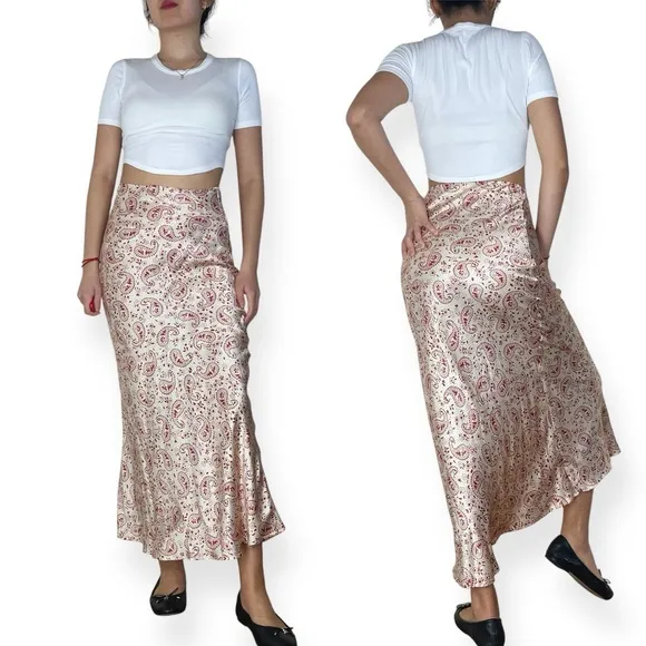 Réalisation Par The Joni Skirt in Paisley Print 100% Silk Size XS
