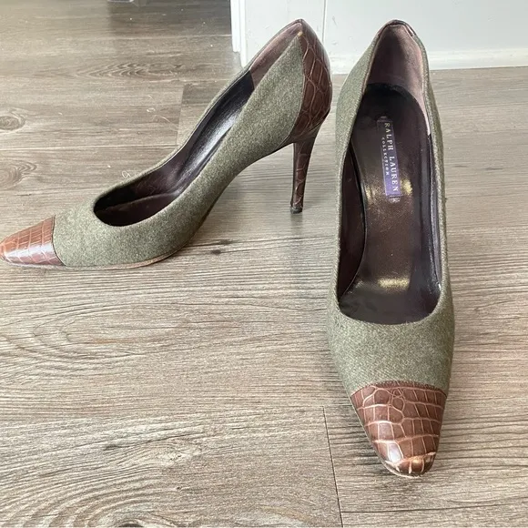 Ralph Lauren Collection Purple Label Wool and croc Pointy  Heels size 8