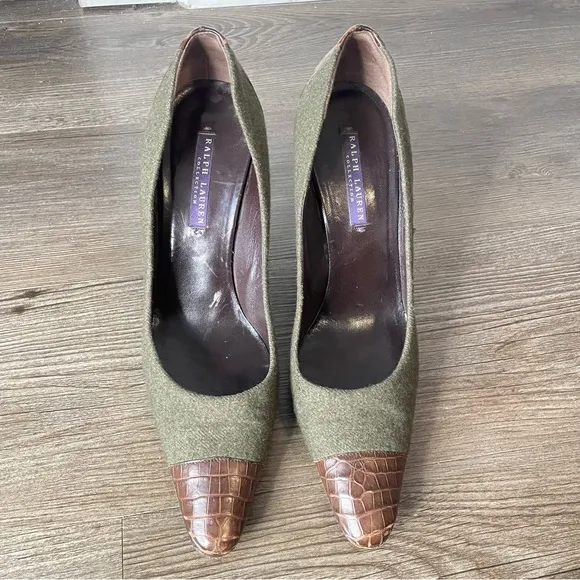 Ralph Lauren Collection Purple Label Wool and croc Pointy  Heels size 8
