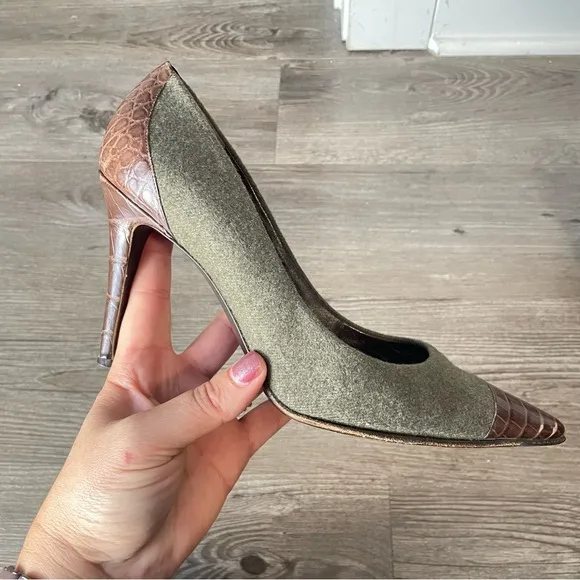 Ralph Lauren Collection Purple Label Wool and croc Pointy  Heels size 8