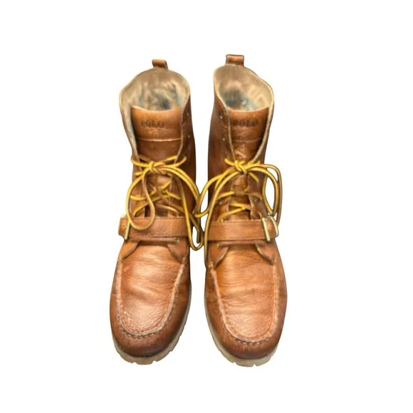 Ralph Lauren Polo Ranger Leather Hiking Buckle Boots Brown Men's Size 12 D