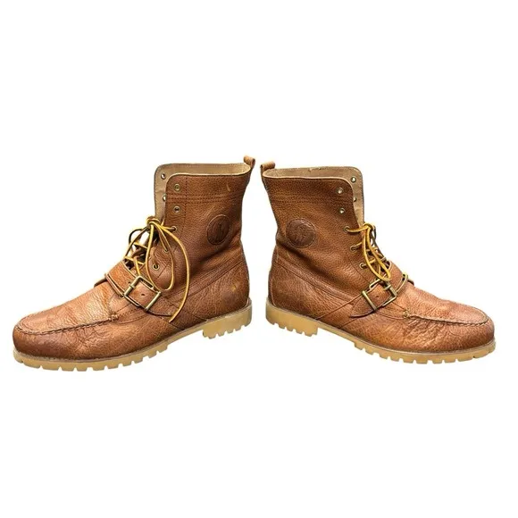 Ralph Lauren Polo Ranger Leather Hiking Buckle Boots Brown Men's Size 12 D