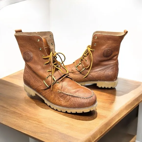 Ralph Lauren Polo Ranger Leather Hiking Buckle Boots Brown Men's Size 12 D