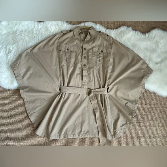 Ralph Lauren Trench Cape Coat Poncho Style Dress - Safari Camel Tan