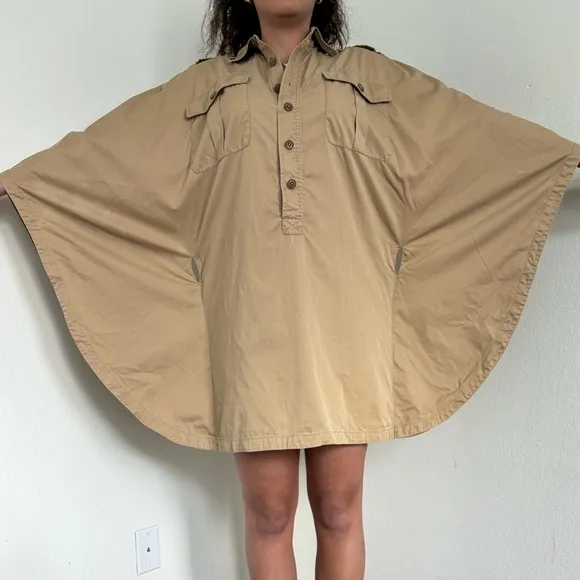 Ralph Lauren Trench Cape Coat Poncho Style Dress - Safari Camel Tan