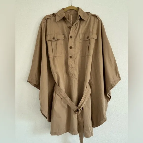 Ralph Lauren Trench Cape Coat Poncho Style Dress - Safari Camel Tan