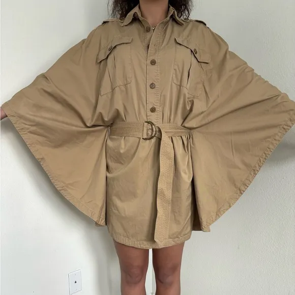 Ralph Lauren Trench Cape Coat Poncho Style Dress - Safari Camel Tan