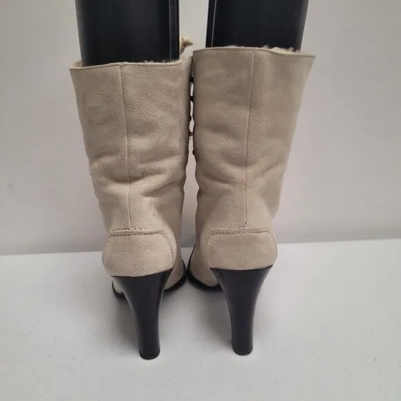 Ralph Lauren Womens High Heel Boots Size 8 Suede Shearling Equestrian Western