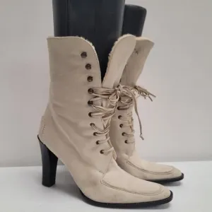 Ralph Lauren Womens High Heel Boots Size 8 Suede Shearling Equestrian Western