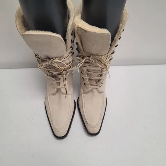 Ralph Lauren Womens High Heel Boots Size 8 Suede Shearling Equestrian Western