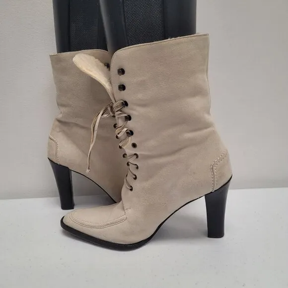 Ralph Lauren Womens High Heel Boots Size 8 Suede Shearling Equestrian Western