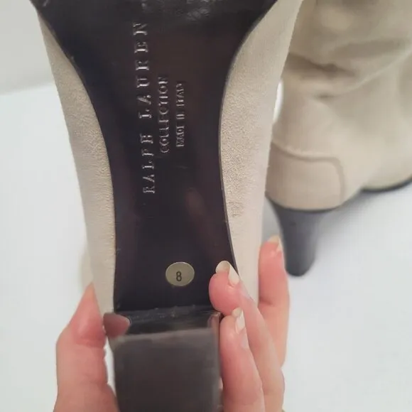 Ralph Lauren Womens High Heel Boots Size 8 Suede Shearling Equestrian Western