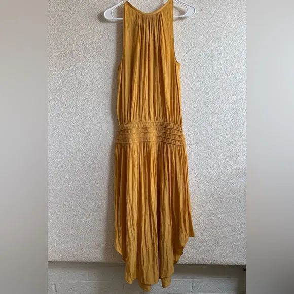 Ramy Brook New York Women’s Audrey Smocked Midi Dress in Gold Size Medium