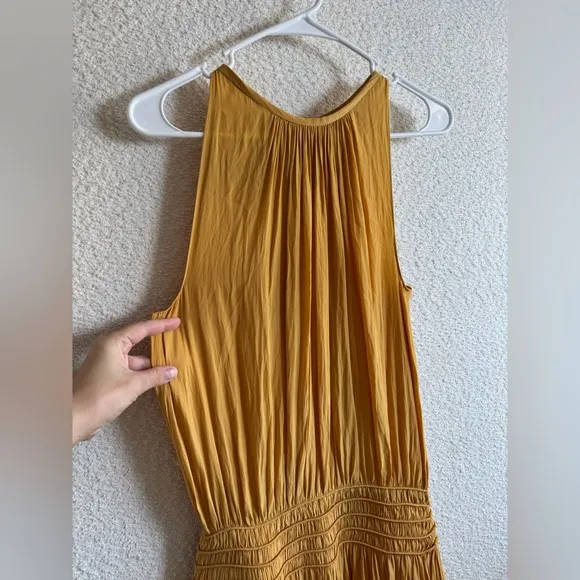 Ramy Brook New York Women’s Audrey Smocked Midi Dress in Gold Size Medium