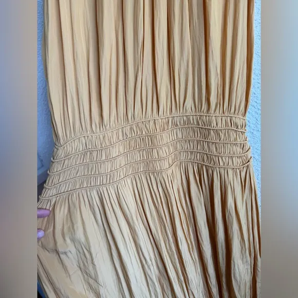 Ramy Brook New York Women’s Audrey Smocked Midi Dress in Gold Size Medium