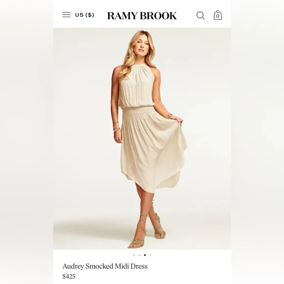 Ramy Brook New York Women’s Audrey Smocked Midi Dress in Gold Size Medium