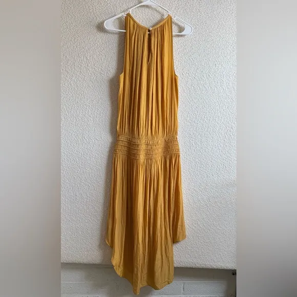 Ramy Brook New York Women’s Audrey Smocked Midi Dress in Gold Size Medium