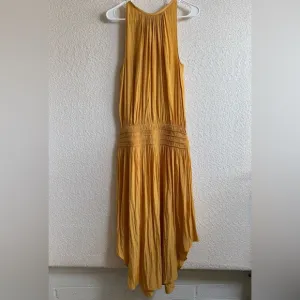 Ramy Brook New York Women’s Audrey Smocked Midi Dress in Gold Size Medium