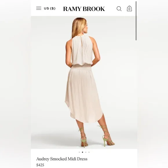 Ramy Brook New York Women’s Audrey Smocked Midi Dress in Gold Size Medium
