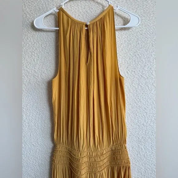 Ramy Brook New York Women’s Audrey Smocked Midi Dress in Gold Size Medium