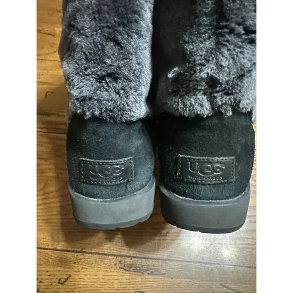 RARE UGG REYKIR BLACK WATERPROOF COLD WEATHER DRAWSTRING FUR WOMEN'S SIZE US9.5