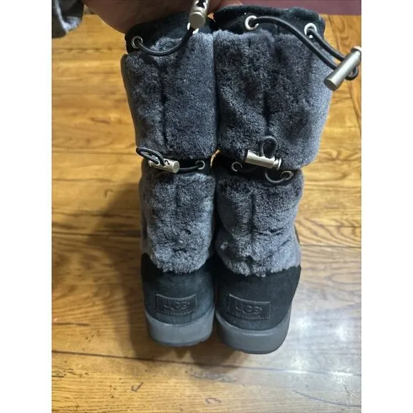 RARE UGG REYKIR BLACK WATERPROOF COLD WEATHER DRAWSTRING FUR WOMEN'S SIZE US9.5