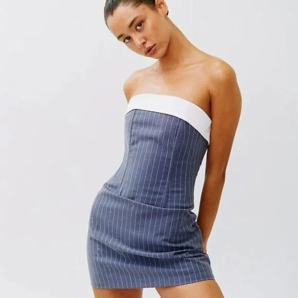 RARE! With Jean Chloe Corset Dress in Pin Me pinstripe