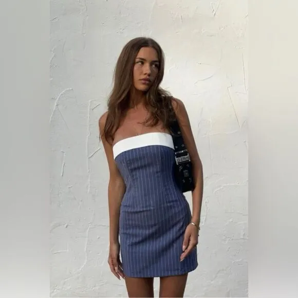 RARE! With Jean Chloe Corset Dress in Pin Me pinstripe