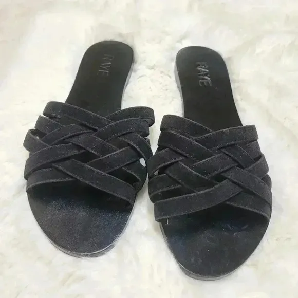 Raye by Revolve Black Suede Leather Criss Cross Sandals Size 8 Slip On Slides
